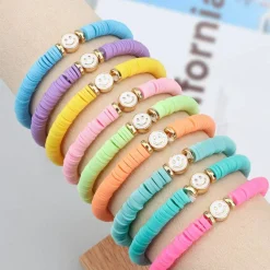 Smile face Preppy Bracelets for Teen Girls - Stackable Boho Surfer Friendship Bracelets Set for Little Girls & Women