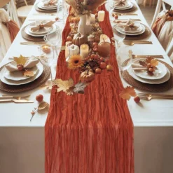 Snowkingdom 13Ft Terracotta Cheesecloth Table Runner, 160inch Long Rust Cheese Cloth Boho Gauze Runner for Wedding Bridal Shower Rustic Sheer Fall Thanksgiving Table Decorations
