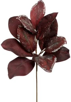Snowy Burgundy Magnolia Leaf Spray | Frosted Christmas Foliage Stem | 18" Spray-FL6638-BU