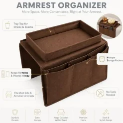 Sofa Armrest Organizer Remote Control Holder Couch Caddy Tray Table Brown