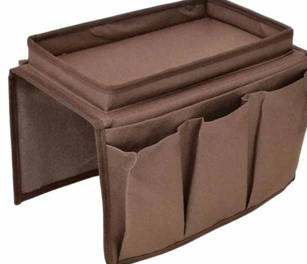 Sofa Armrest Organizer Remote Control Holder Couch Caddy Tray Table Brown