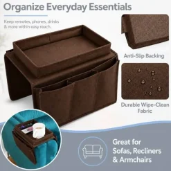 Sofa Armrest Organizer Remote Control Holder Couch Caddy Tray Table Brown