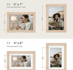 Solid Oak Wood 5x7 Picture Frame with Mat for 4x6 Photos, Natural Wood Frame with Plexi Front for Wall or Tabletop Display, Vertical Horizontal Photo Frame (1 Pack)