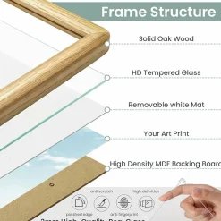 Solid Oak Wood 5x7 Picture Frame with Mat for 4x6 Photos, Rounded Corner Wooden Frame with Tempered Glass for Wall Hanging or Tabletop Display, Natural Home Decor Frame