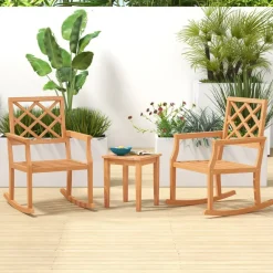 Solid Teak Wood Outdoor Rocking Chair – Oversized Porch Rocker with Ergonomic Design