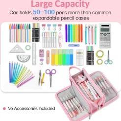 Sooez Large Pencil Case, Big Capacity Pencil Pouch Pen Bag with 3 Compartment, Portable Canvas Stationery Organizer with Zipper, Cute Aesthetic School Supplies for Teen Girls, Purple with Plaid
