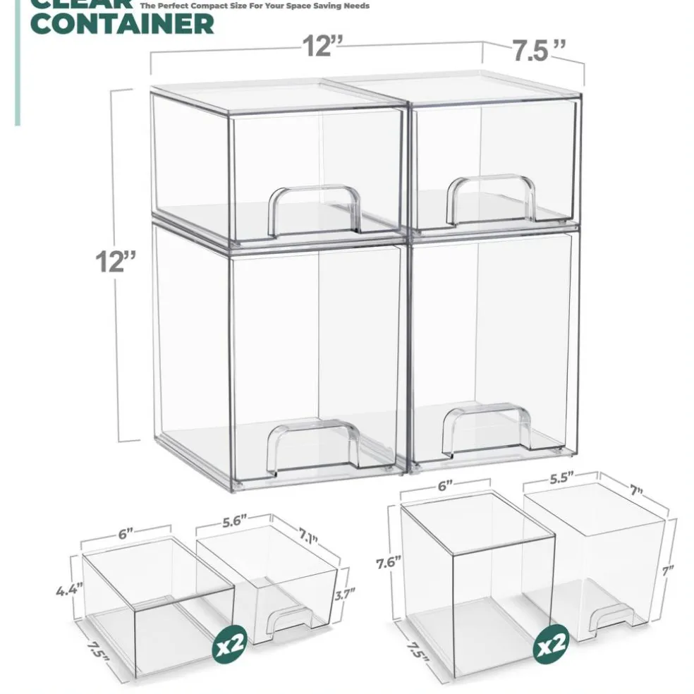 Sorbus Clear Stackable Pull-Out Storage Organizer Bins for Baby Bottles, Bathroom, Kitchen and More