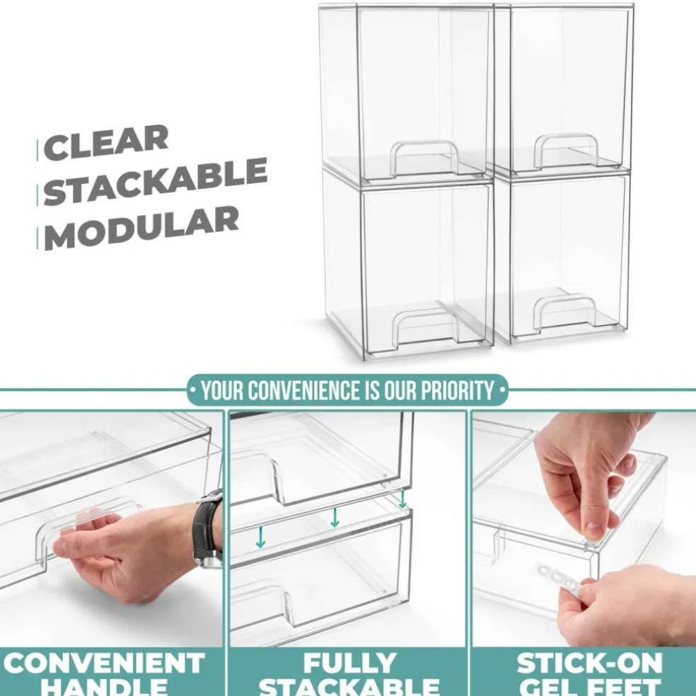 Sorbus Clear Stackable Pull-Out Storage Organizer Bins for Baby Bottles, Bathroom, Kitchen and More