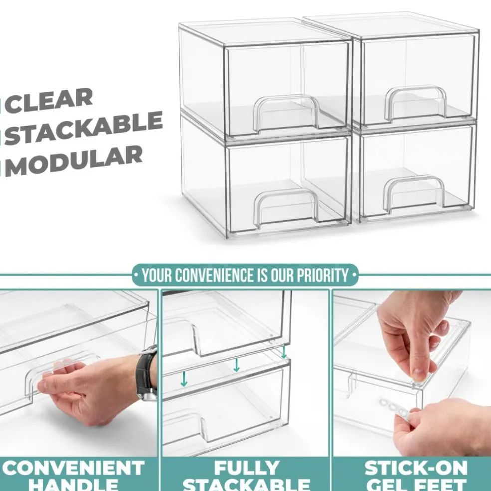 Sorbus Clear Stackable Pull-Out Storage Organizer Bins for Baby Bottles, Bathroom, Kitchen and More