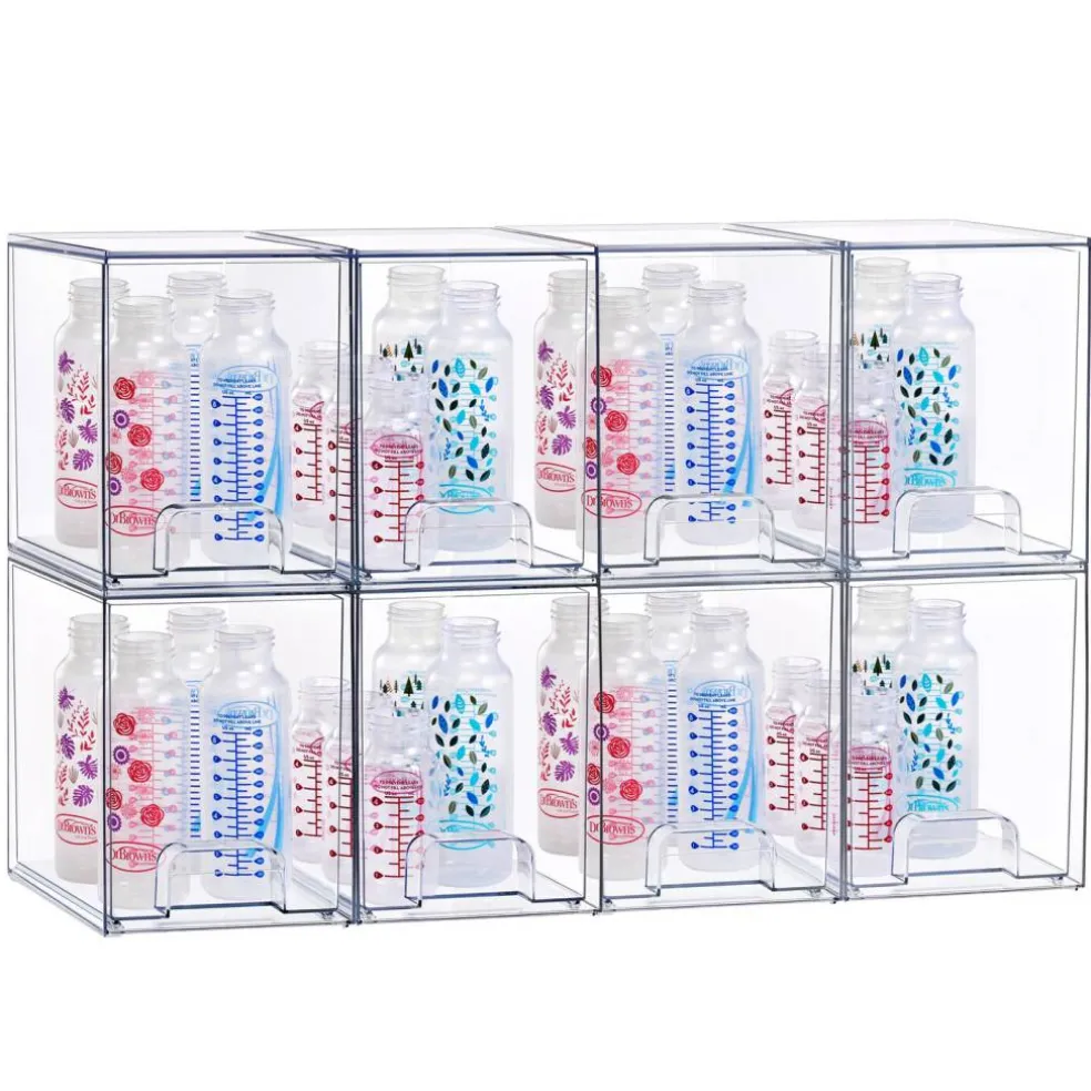 Sorbus Clear Stackable Pull-Out Storage Organizer Bins for Baby Bottles, Bathroom, Kitchen and More