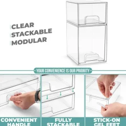 Sorbus Clear Stackable Pull-Out Storage Organizer Bins for Baby Bottles, Bathroom, Kitchen and More