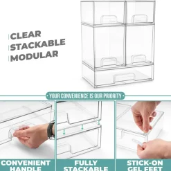 Sorbus Clear Stackable Pull-Out Storage Organizer Bins for Baby Bottles, Bathroom, Kitchen and More