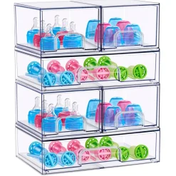 Sorbus Clear Stackable Pull-Out Storage Organizer Bins for Baby Bottles, Bathroom, Kitchen and More