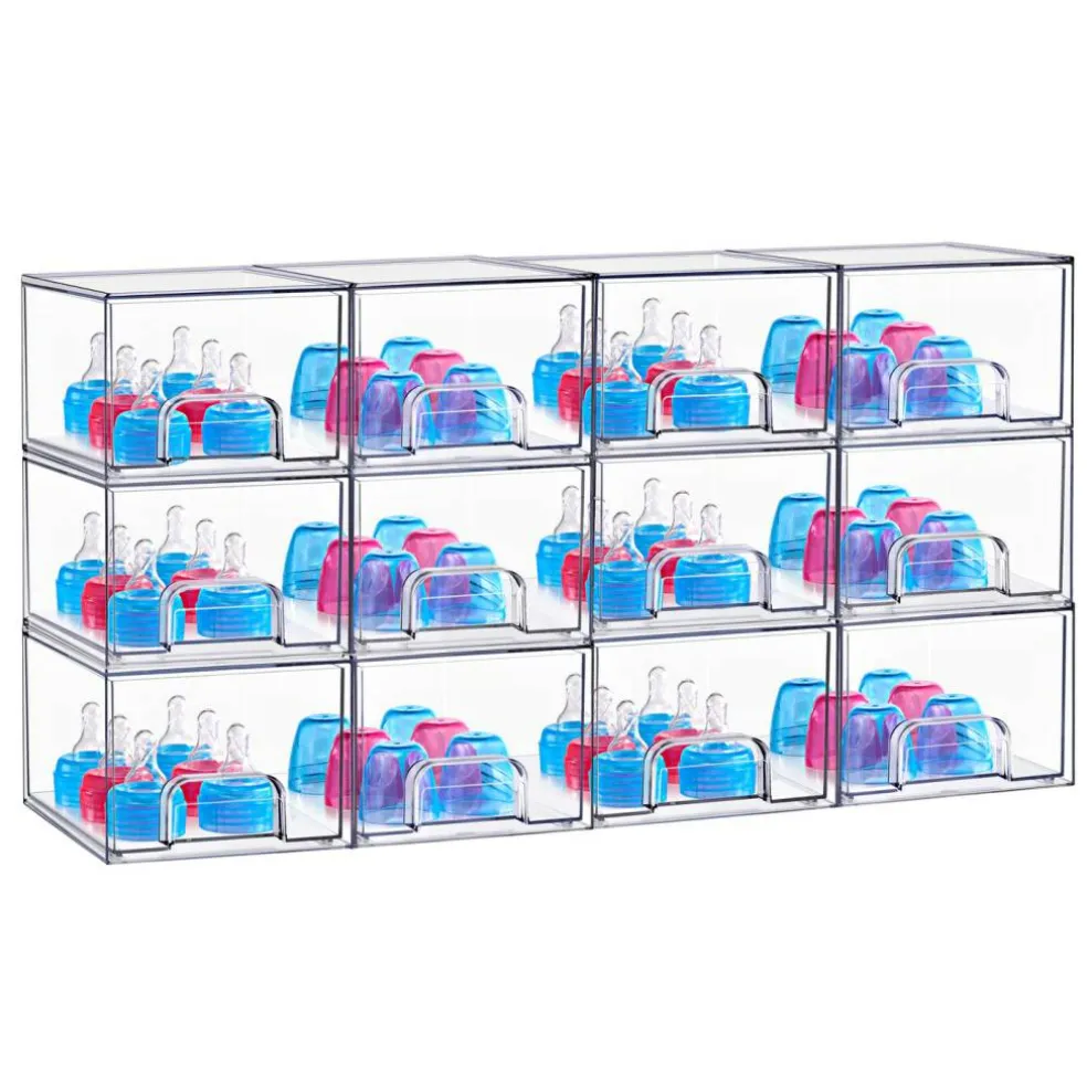 Sorbus Clear Stackable Pull-Out Storage Organizer Bins for Baby Bottles, Bathroom, Kitchen and More