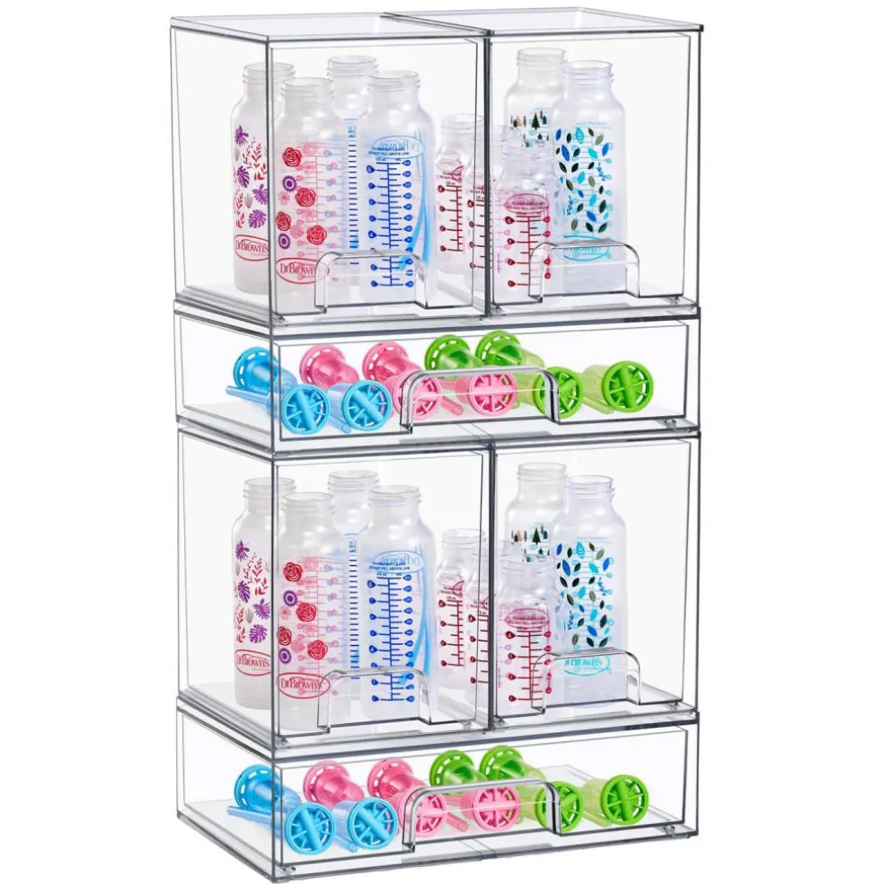 Sorbus Clear Stackable Pull-Out Storage Organizer Bins for Baby Bottles, Bathroom, Kitchen and More