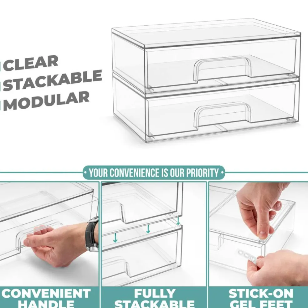 Sorbus Clear Stackable Pull-Out Storage Organizer Bins for Baby Bottles, Bathroom, Kitchen and More