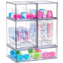 Sorbus Clear Stackable Pull-Out Storage Organizer Bins for Baby Bottles, Bathroom, Kitchen and More