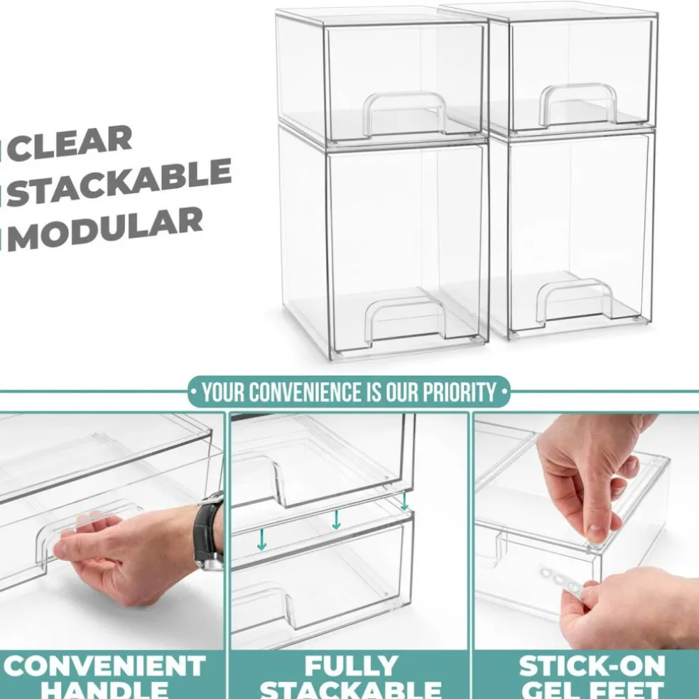 Sorbus Clear Stackable Pull-Out Storage Organizer Bins for Baby Bottles, Bathroom, Kitchen and More