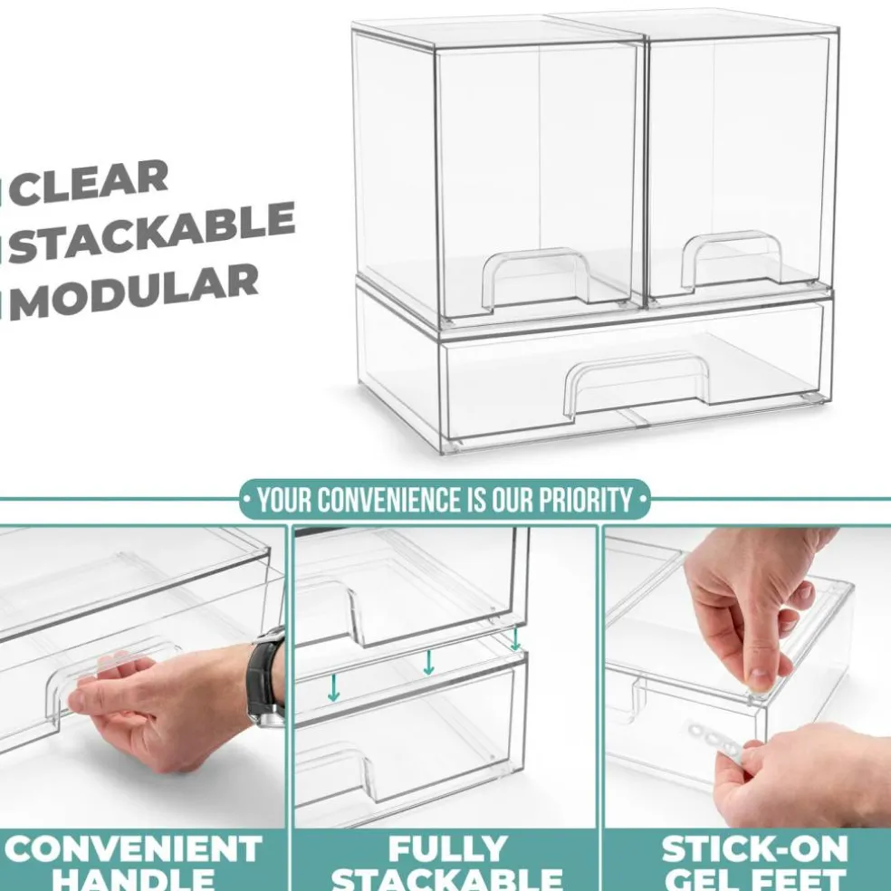 Sorbus Clear Stackable Pull-Out Storage Organizer Bins for Baby Bottles, Bathroom, Kitchen and More