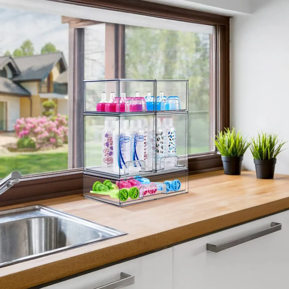 Sorbus Clear Stackable Pull-Out Storage Organizer Bins for Baby Bottles, Bathroom, Kitchen and More