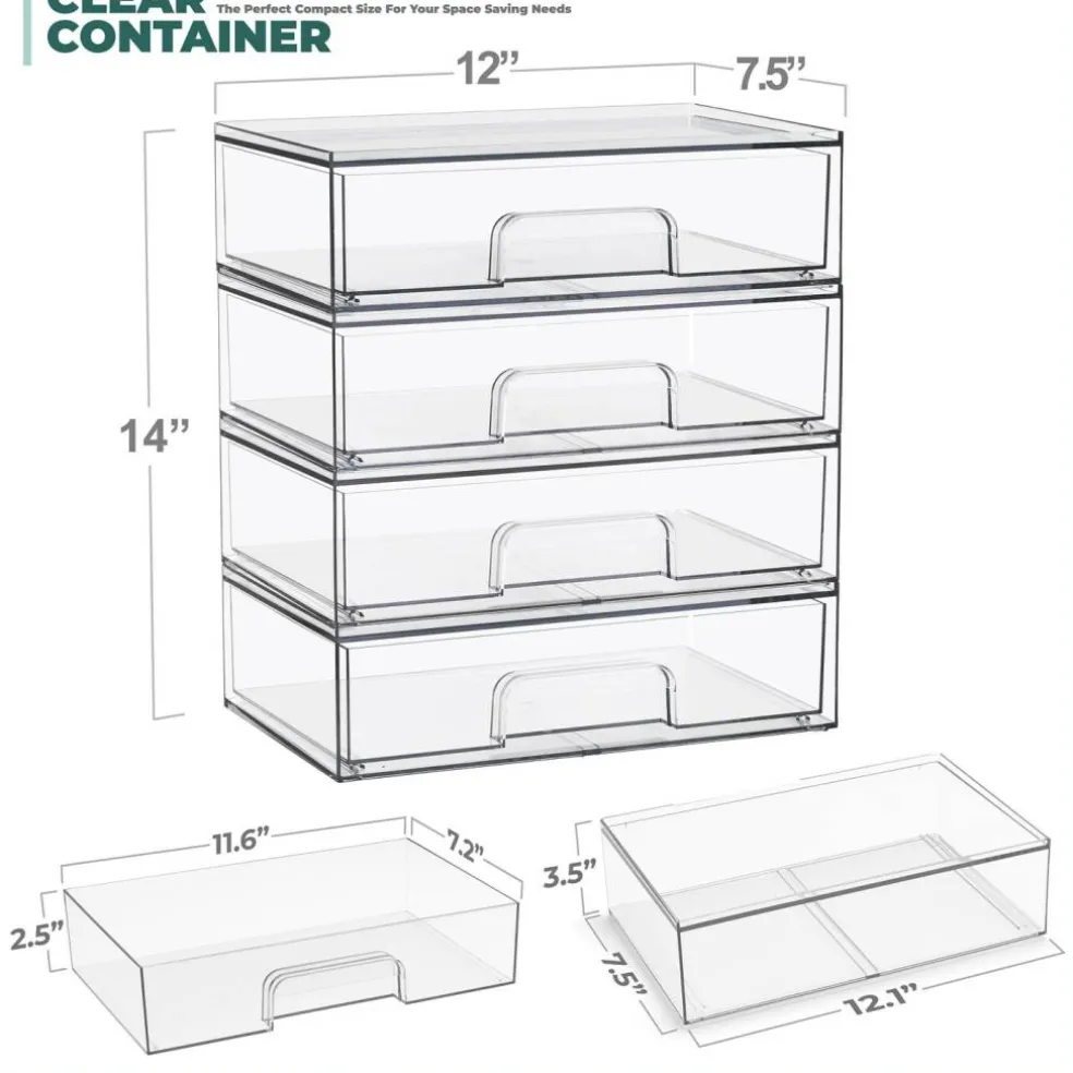 Sorbus Clear Stackable Pull-Out Storage Organizer Bins for Baby Bottles, Bathroom, Kitchen and More