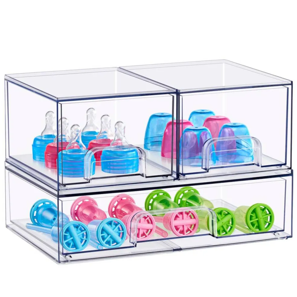 Sorbus Clear Stackable Pull-Out Storage Organizer Bins for Baby Bottles, Bathroom, Kitchen and More