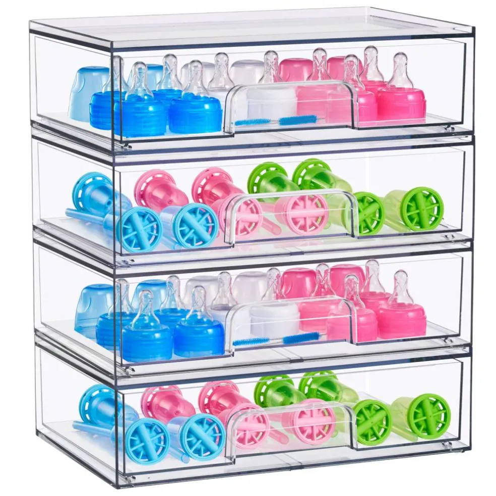 Sorbus Clear Stackable Pull-Out Storage Organizer Bins for Baby Bottles, Bathroom, Kitchen and More