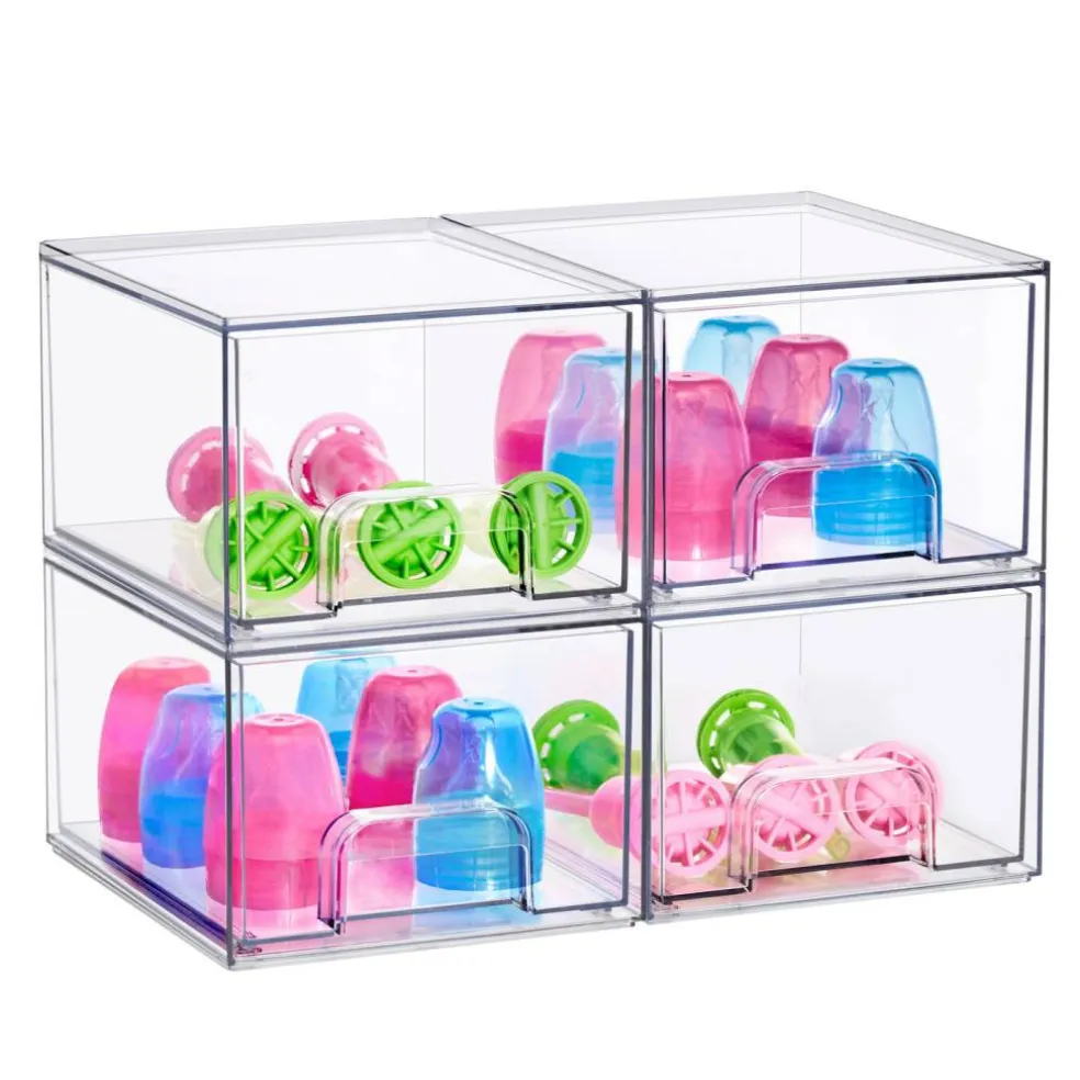Sorbus Clear Stackable Pull-Out Storage Organizer Bins for Baby Bottles, Bathroom, Kitchen and More