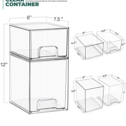 Sorbus Clear Stackable Pull-Out Storage Organizer Bins for Baby Bottles, Bathroom, Kitchen and More