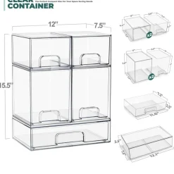 Sorbus Clear Stackable Pull-Out Storage Organizer Bins for Baby Bottles, Bathroom, Kitchen and More