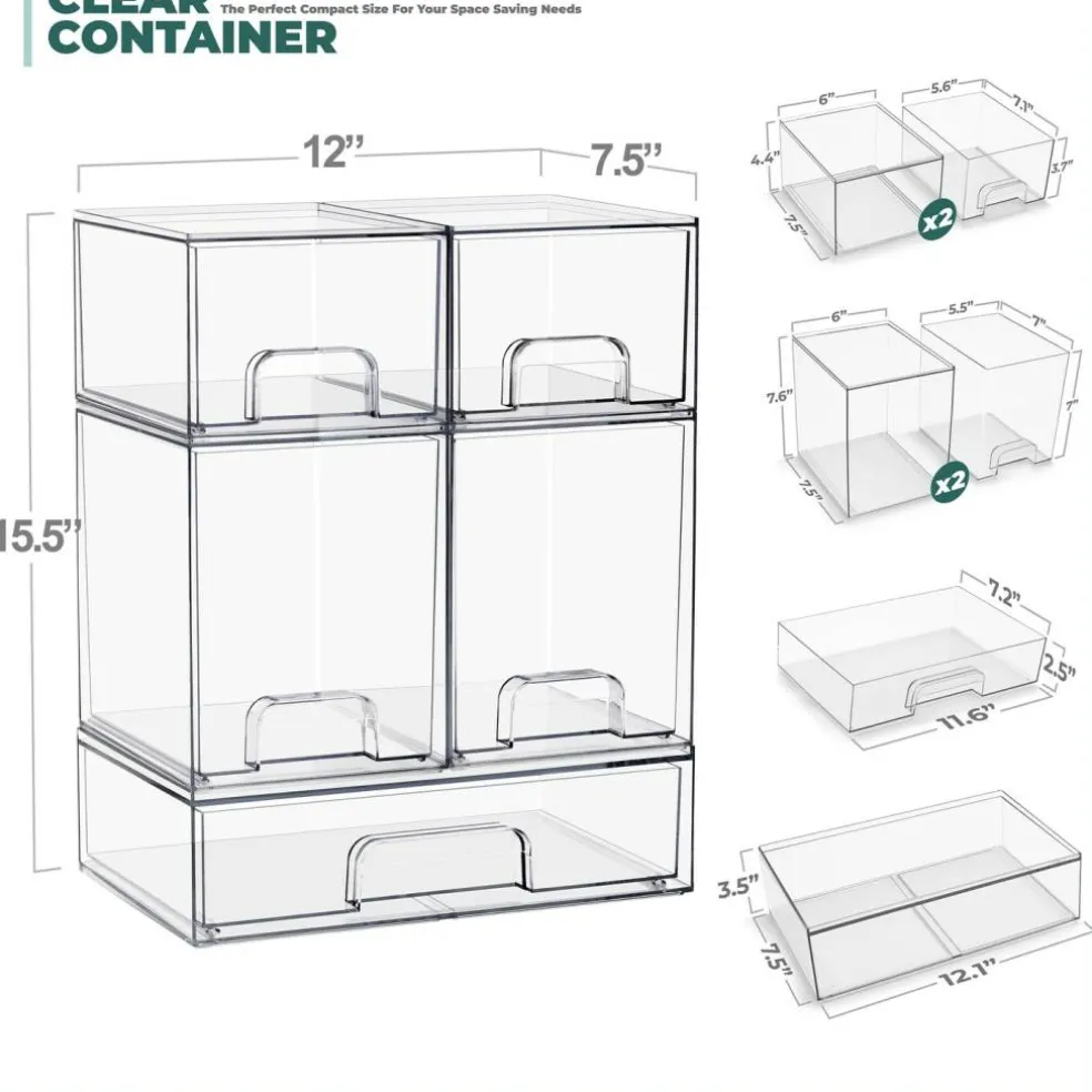 Sorbus Clear Stackable Pull-Out Storage Organizer Bins for Baby Bottles, Bathroom, Kitchen and More