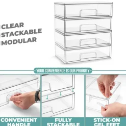 Sorbus Clear Stackable Pull-Out Storage Organizer Bins for Baby Bottles, Bathroom, Kitchen and More
