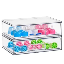 Sorbus Clear Stackable Pull-Out Storage Organizer Bins for Baby Bottles, Bathroom, Kitchen and More
