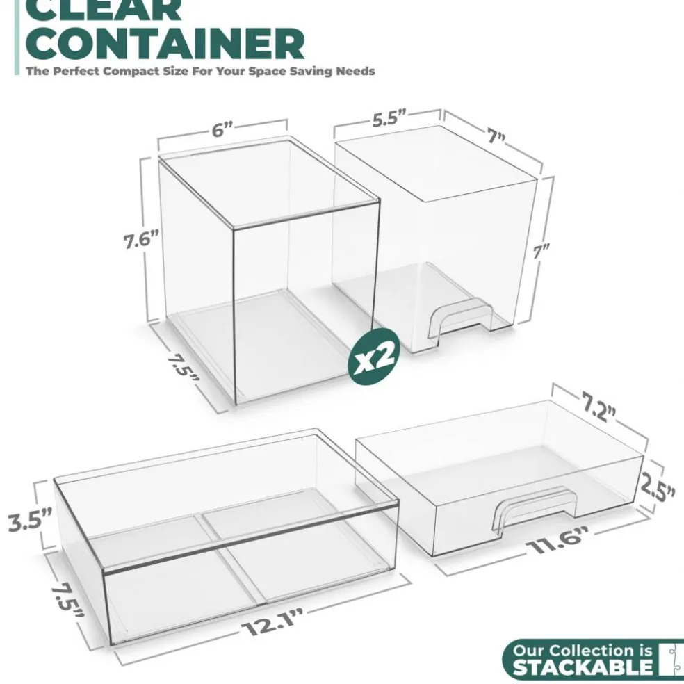 Sorbus Clear Stackable Pull-Out Storage Organizer Bins for Baby Bottles, Bathroom, Kitchen and More