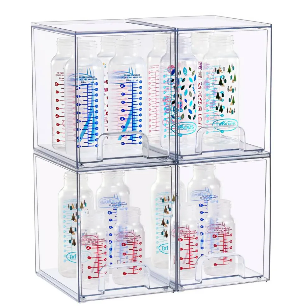 Sorbus Clear Stackable Pull-Out Storage Organizer Bins for Baby Bottles, Bathroom, Kitchen and More