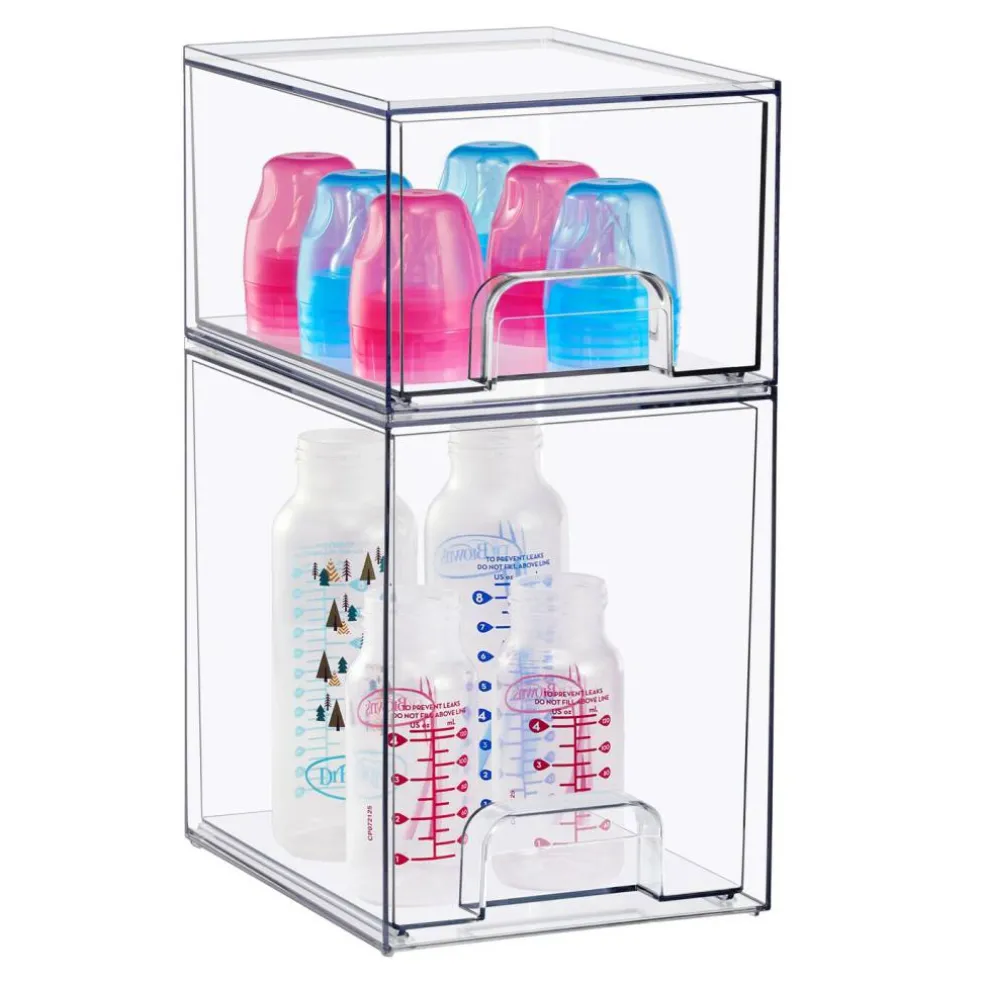 Sorbus Clear Stackable Pull-Out Storage Organizer Bins for Baby Bottles, Bathroom, Kitchen and More