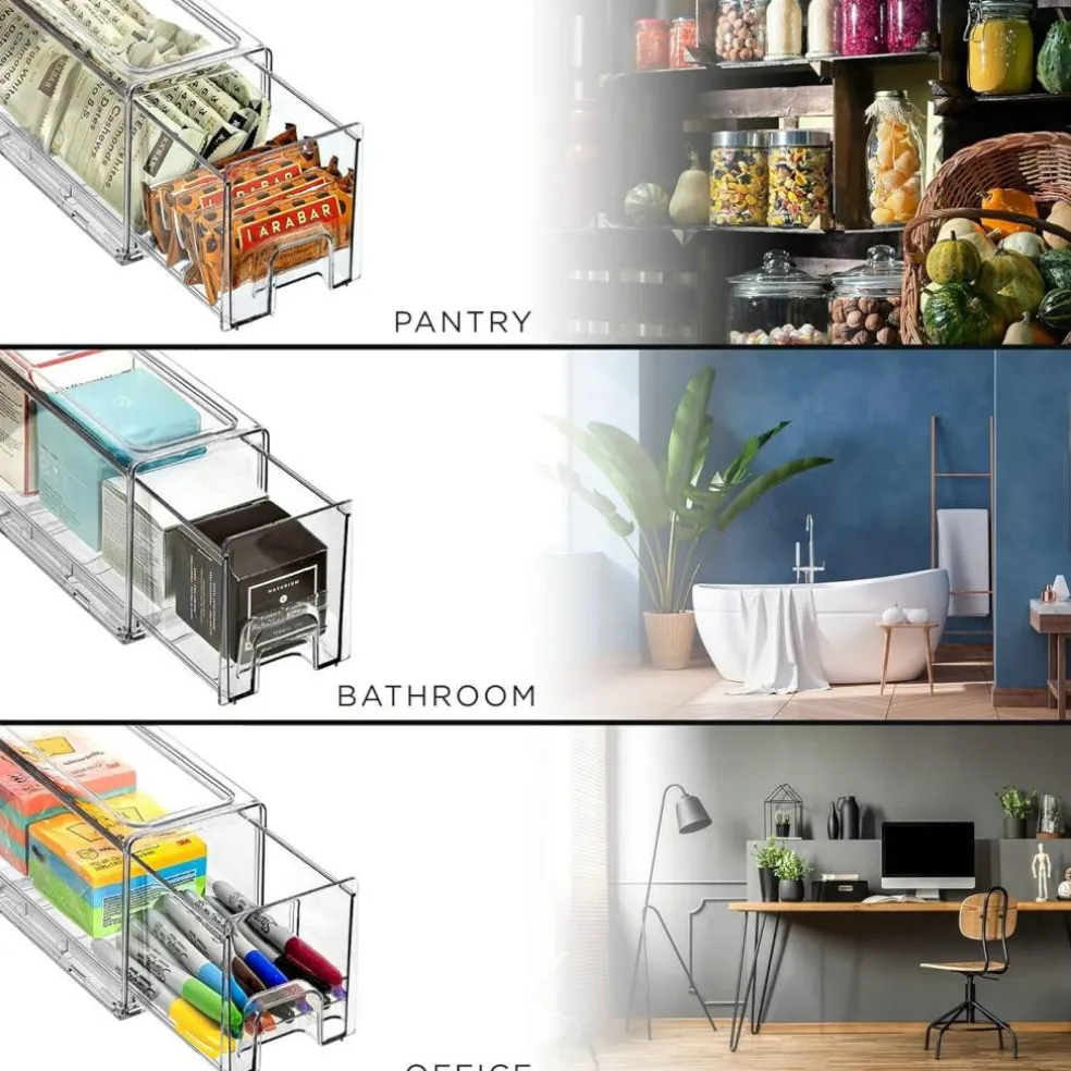Sorbus Clear Stackable Pull Out Refrigerator Organizer Bins - for Kitchen, Refrigerator, Freezer, Organization and Storage