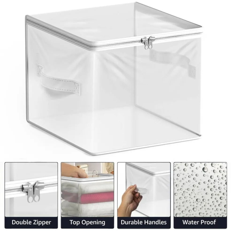 Sorbus Clear Storage Cube with Zipper & Carry Handles