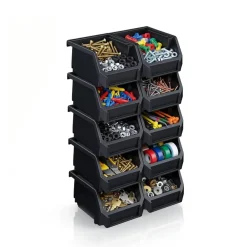 Sorbus Extra Small Open Front Stackable Garage Storage Bin – Heavy Duty Plastic Organizer Tote for Tools, Hardware & Shelving
