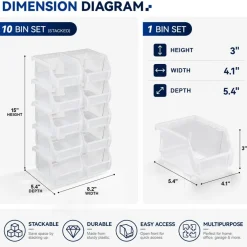 Sorbus Extra Small Open Front Stackable Garage Storage Bin – Heavy Duty Plastic Organizer Tote for Tools, Hardware & Shelving