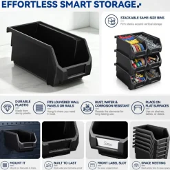 Sorbus Extra Small Open Front Stackable Garage Storage Bin – Heavy Duty Plastic Organizer Tote for Tools, Hardware & Shelving