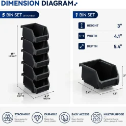 Sorbus Extra Small Open Front Stackable Garage Storage Bin – Heavy Duty Plastic Organizer Tote for Tools, Hardware & Shelving