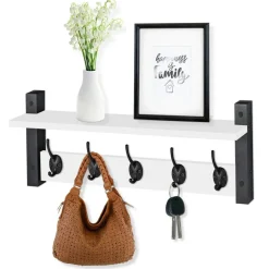 Sorbus Floating Wall Shelf with Hooks for Entryway, Bathroom, Bedroom, Kitchen, or Mudroom
