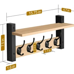 Sorbus Floating Wall Shelf with Hooks for Entryway, Bathroom, Bedroom, Kitchen, or Mudroom