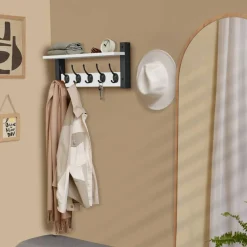 Sorbus Floating Wall Shelf with Hooks for Entryway, Bathroom, Bedroom, Kitchen, or Mudroom