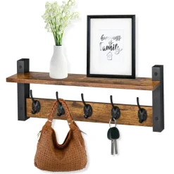 Sorbus Floating Wall Shelf with Hooks for Entryway, Bathroom, Bedroom, Kitchen, or Mudroom