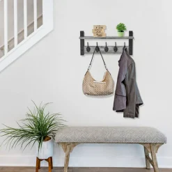 Sorbus Floating Wall Shelf with Hooks for Entryway, Bathroom, Bedroom, Kitchen, or Mudroom