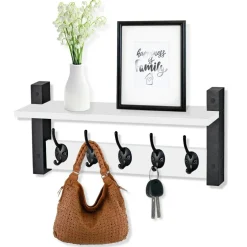 Sorbus Floating Wall Shelf with Hooks for Entryway, Bathroom, Bedroom, Kitchen, or Mudroom