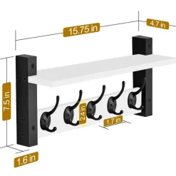 Sorbus Floating Wall Shelf with Hooks for Entryway, Bathroom, Bedroom, Kitchen, or Mudroom