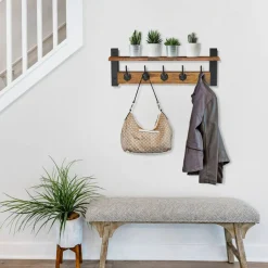 Sorbus Floating Wall Shelf with Hooks for Entryway, Bathroom, Bedroom, Kitchen, or Mudroom